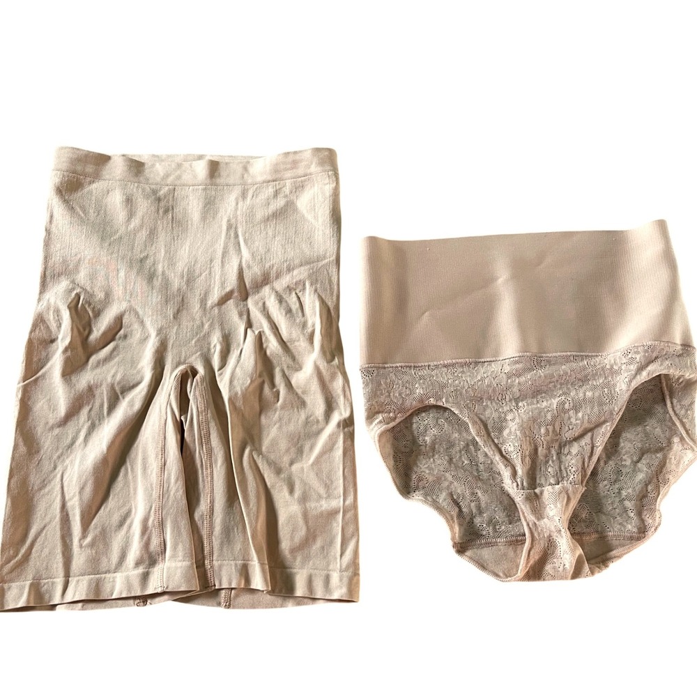 Maidenform Shapewear Bundle Women Small Nude Beige Firm Control Lace Panty Short